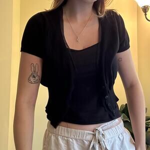 Y2k black cropped button up cardigan size large
